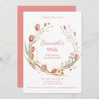 Coral Tulips 90. Geburtstagsparty Einladung