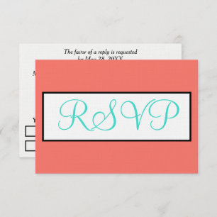 Coral Turquois Geometric Wedding RSVP
