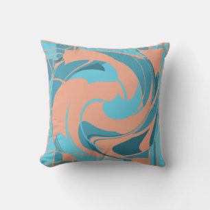 Coral Turquoise Aqua Abstrakte Blume Art Mosaik Kissen