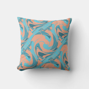 Coral Turquoise Aqua Slanted Swirling Mosaik Kissen