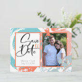 Coral Turquoise Brush Strokes Save the Date Einladung (Stehend Vorderseite)