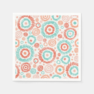 Coral & Turquoise Doodle ZigZag Circles Abstrakt Serviette