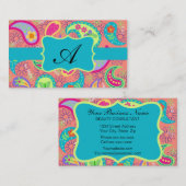 Coral Turquoise Modern Paisley Muster Monogram Visitenkarte (Vorne/Hinten)