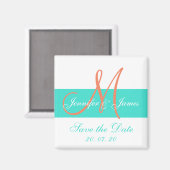 Coral Turquoise Modern Save the Date Magnete Magnet (Vorderseite/Rückseite)
