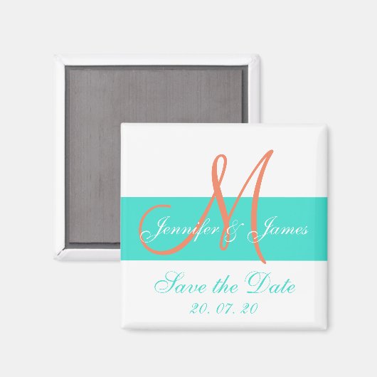 Coral Turquoise Modern Save the Date Magnete Magnet (Vorderseite/Rückseite)