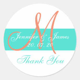 Coral Turquoise Moderne Hochzeit Danke Stickers