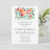 Coral Turquoise Paint Blume Bridesmaids Luncheon Einladung (Stehend Vorderseite)