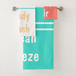 Coral Turquoise White Beach Typografie Badhandtuch Set