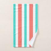 Coral Turquoise White Stripes Badhandtuch Set (Handtuch)