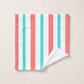 Coral Turquoise White Stripes Badhandtuch Set (Waschlappen)
