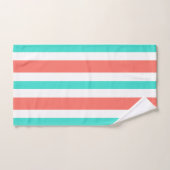 Coral Turquoise White Stripes Badhandtuch Set (Handtuch)