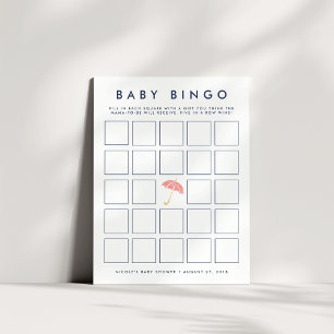 Coral Umbrella Babydusche Bingo Game Card Einladung