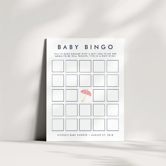 Coral Umbrella | Babydusche Bingo Game Card Einladung