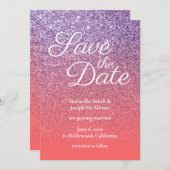 Coral und Amethyst Ombre Glitzer Save the Date Einladung (Vorne/Hinten)