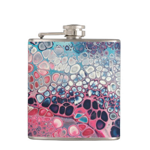 Coral und Aqua Acrylic Pour farbenfroh Abstrakt Flachmann