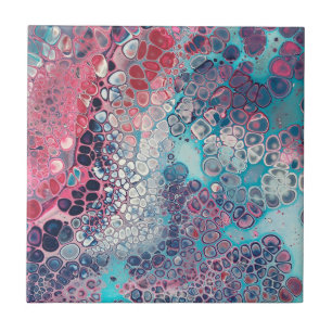 Coral und Aqua Acrylic Pour farbenfroh Abstrakt Fliese