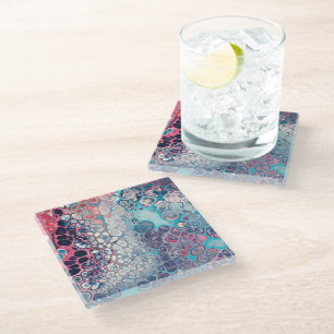 Coral und Aqua Acrylic Pour farbenfroh Abstrakt Glasuntersetzer