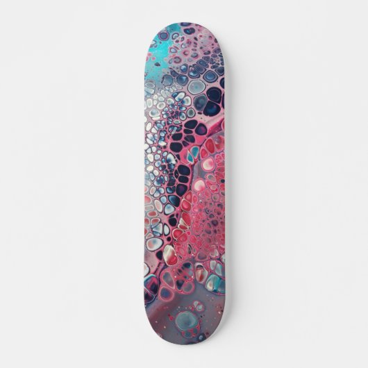 Coral und Aqua Acrylic Pour farbenfroh Abstrakt Skateboard (Vorne)