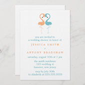 Coral und Aqua Flamingos Couples Polterabend Einladung (Vorne/Hinten)