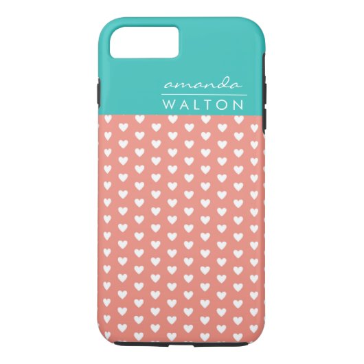 Coral und Aqua Hearts Muster Individuelle Name Case-Mate iPhone Hülle (Rückseite)