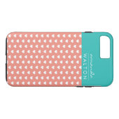 Coral und Aqua Hearts Muster Individuelle Name Case-Mate iPhone Hülle (Rückseite (Horizontal))