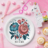 Coral und Aquamarin Peonies Gold Bouquet Wedding R Pappteller (Party)