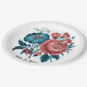 Coral und Aquamarin Peonies Gold Bouquet Wedding R Pappteller (Schrägansicht)