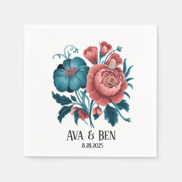 Coral und Aquamarin Peonies Gold Bouquet Wedding R Serviette