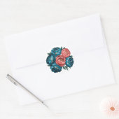 Coral und Aquamarin Peonies Gold Bouquet Wedding Runder Aufkleber (Umschlag)