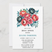 Coral und Aquamarin Peonies Gold Brautparty Einladung (Vorderseite)