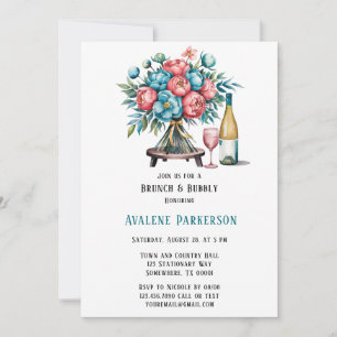 Coral und Aquamarin Peonies Gold Brunch & Bubbly Einladung