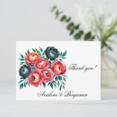 Coral und Aquamarin Peonies Gold Wedding Dankeskarte (Stehend Vorderseite)