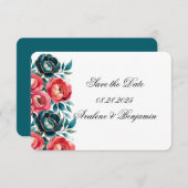 Coral und Aquamarin Peonies Gold Wedding Save The Date (Vorne/Hinten)