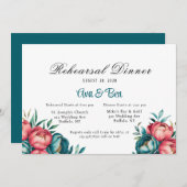 Coral und Aquamarin Peony Probe Dinner Einladung (Vorne/Hinten)