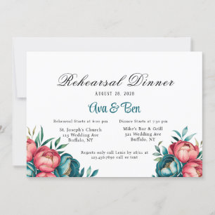 Coral und Aquamarin Peony Probe Dinner Einladung