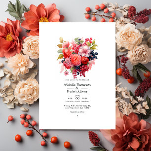 Coral und Berry Floral Spring Wedding Einladung