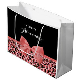 Coral und Black Jaguar Print Niedlich Bow mit Name Große Geschenktüte