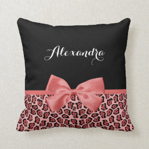 Coral und Black Jaguar Print Niedlich Bow mit Name Kissen
