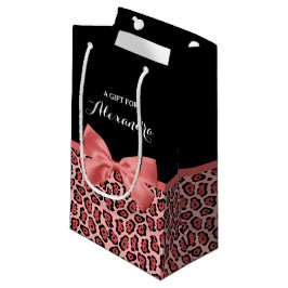 Coral und Black Jaguar Print Niedlich Bow mit Name Kleine Geschenktüte