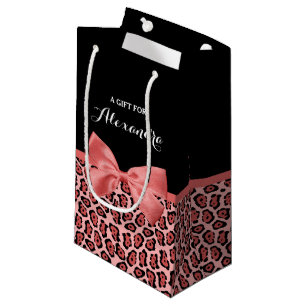 Coral und Black Jaguar Print Niedlich Bow mit Name Kleine Geschenktüte