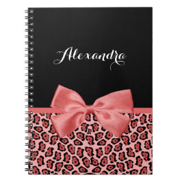 Coral und Black Jaguar Print Niedlich Bow mit Name Notizblock