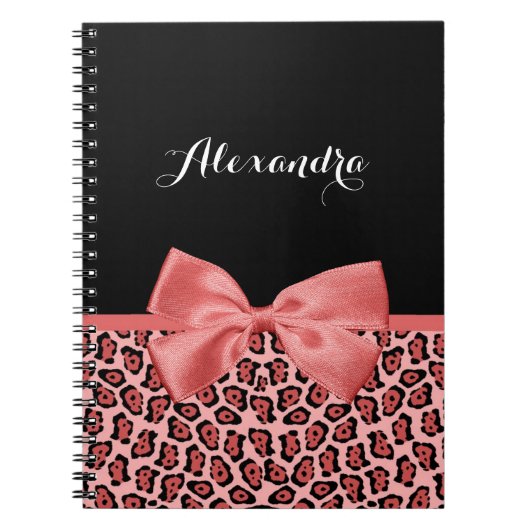 Coral und Black Jaguar Print Niedlich Bow mit Name Notizblock (Vorderseite)