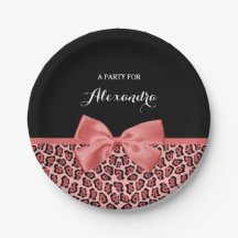 Coral und Black Jaguar Print Niedlich Bow mit Name