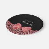 Coral und Black Jaguar Print Niedlich Bow mit Name Pappteller (Schrägansicht)