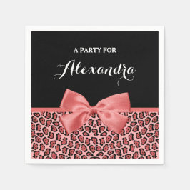 Coral und Black Jaguar Print Niedlich Bow mit Name Serviette