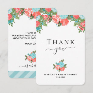 Coral und Blue Aquamarin Floral Danke Karte