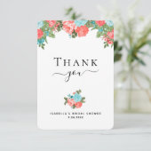Coral und Blue Aquamarin Floral Danke Karte (Stehend Vorderseite)