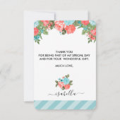 Coral und Blue Aquamarin Floral Danke Karte (Rückseite)