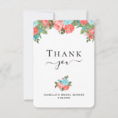 Coral und Blue Aquamarin Floral Danke Karte (Vorderseite)