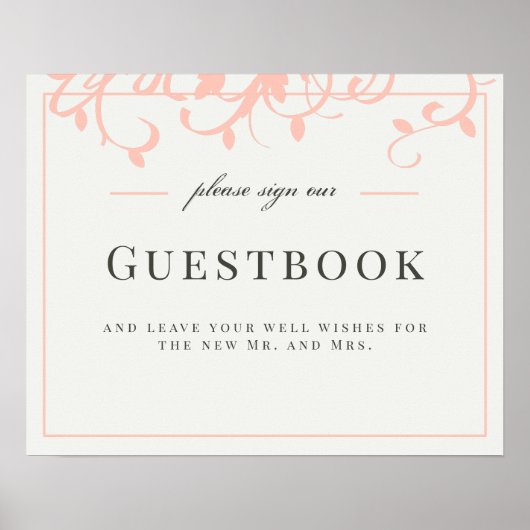 Coral und Cream Wedding Gästebuch-Zeichen Poster (Vorne)